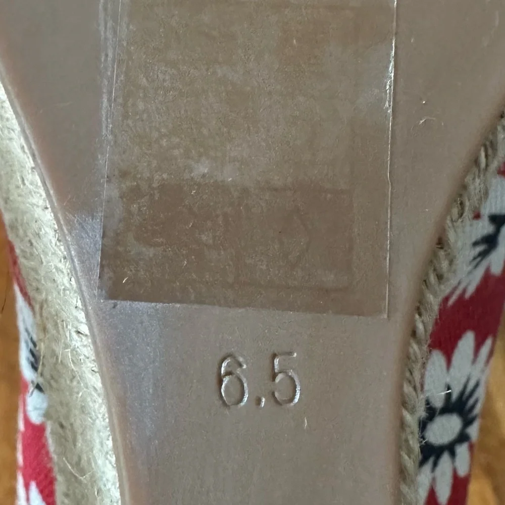 Tory Burch Dory Espadrille Wedge Red Floral Peep Toe Bow 6.5